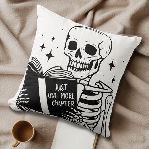 Book Lover Just One More Chapter Skeleton Reader Throw Pillow