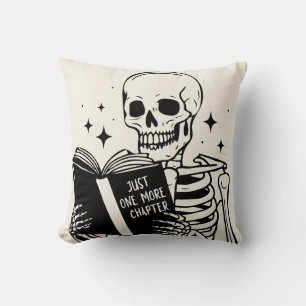 Book Lover Just One More Chapter Skeleton Throw Pillow