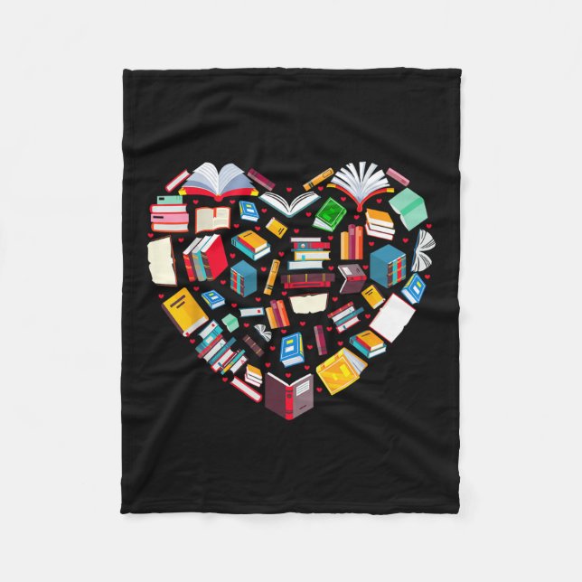 Book Lover Librarian Teacher Bookish Books Heart V Fleece Blanket (Front)
