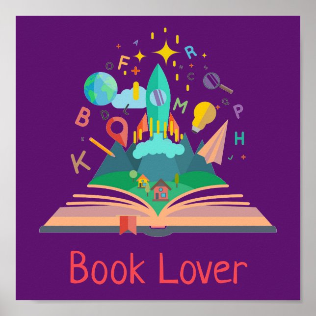 Book Lover library rocket ship Poster (Front)