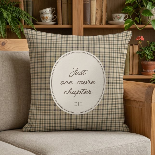 Book Lover Monogram Gingham Throw Pillow (Creator Uploaded)