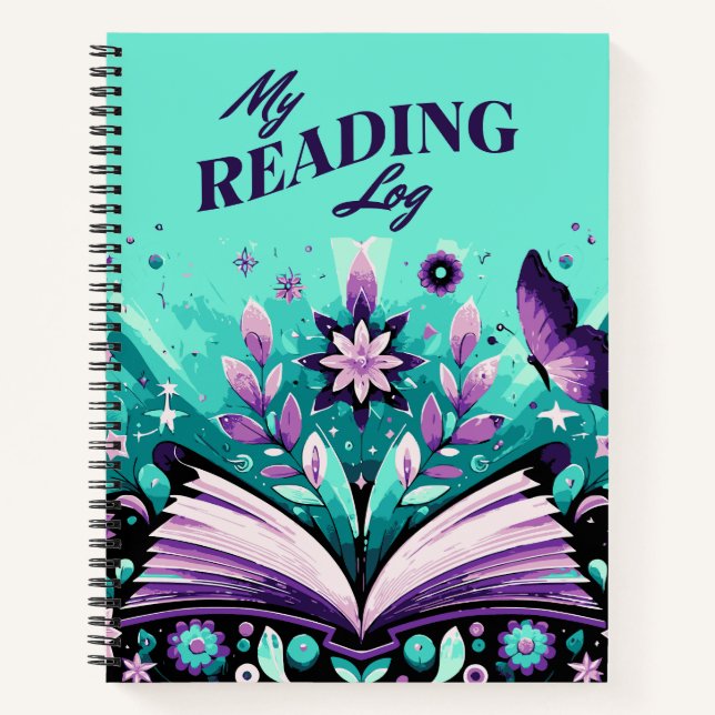 Book Lover Open Book Flower Butterfly Reading Log (Front)
