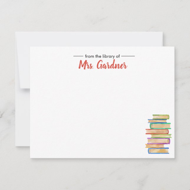 Book Lover Personalized Stationery Note Cards (Front)