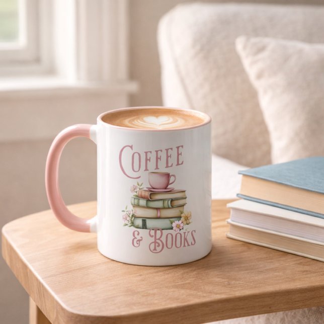 Book Lover Pink Handle Initial Mug (Créateur téléchargé)