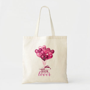 Book Lover Pink Heart Balloon Tote Bag