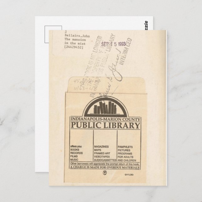 Book Lover, Reader, Ex Library Checkout Card (Front/Back)