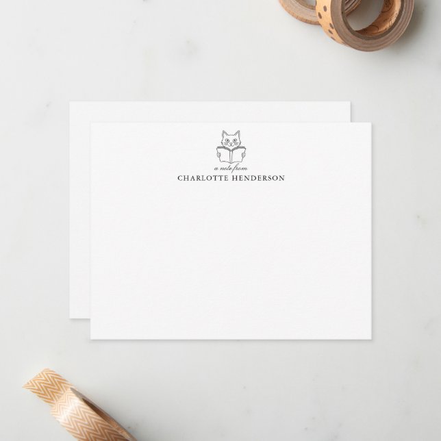 Book Lover Reading Cat A Note From Personalized Card (Front/Back In Situ)