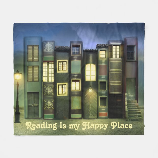 Book Lover Reading is my Happy Place Fleece Blanket (Front (Horizontal))