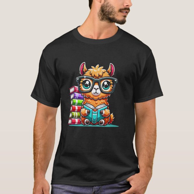 Book Lover Reading Llama T-Shirt (Front)