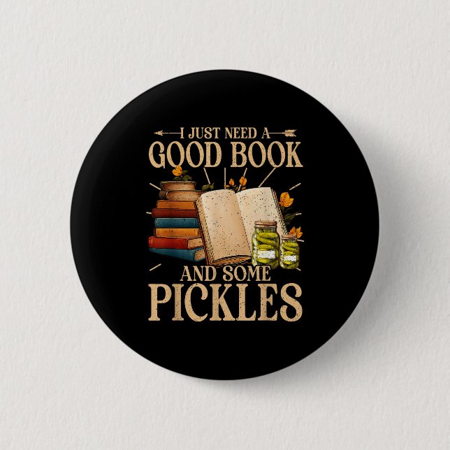 Book lover reading need a good book and some 2 inch round button (Front)