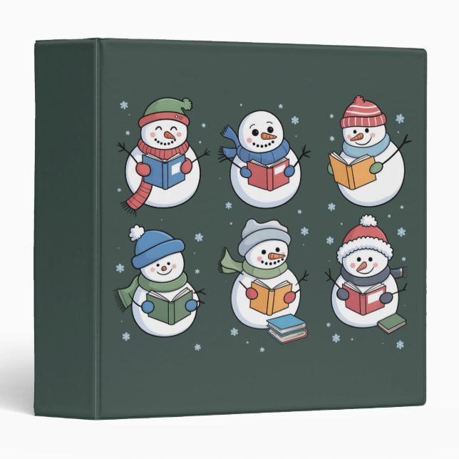 Book Lover Snowman Reading Gift Teacher Winter  Binder (Front/Spine)