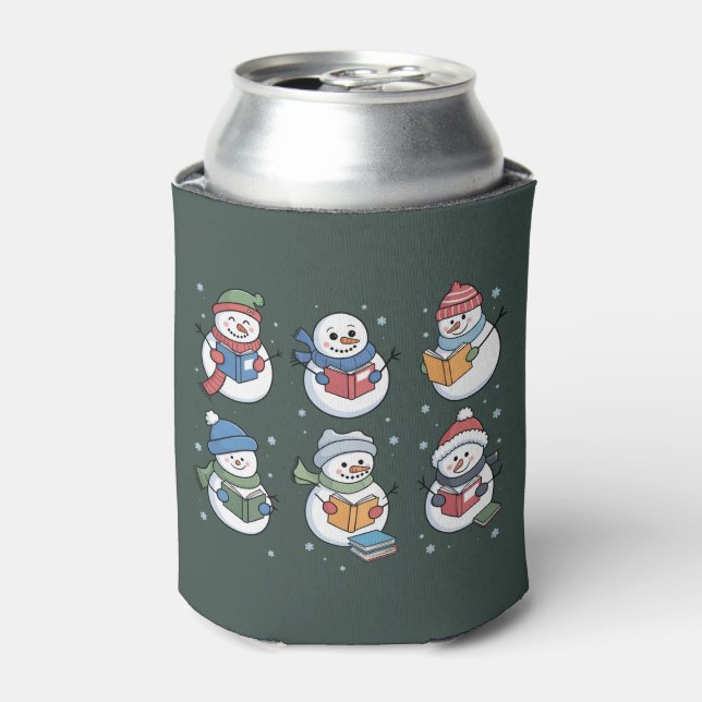 Book Lover Snowman Reading Gift Teacher Winter  Can Cooler (Can Front)