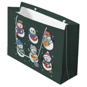 Book Lover Snowman Reading Gift Teacher Winter  Large Gift Bag