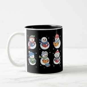 Book Lover Snowman Reading Gift Teacher Winter Two-Tone Coffee Mug