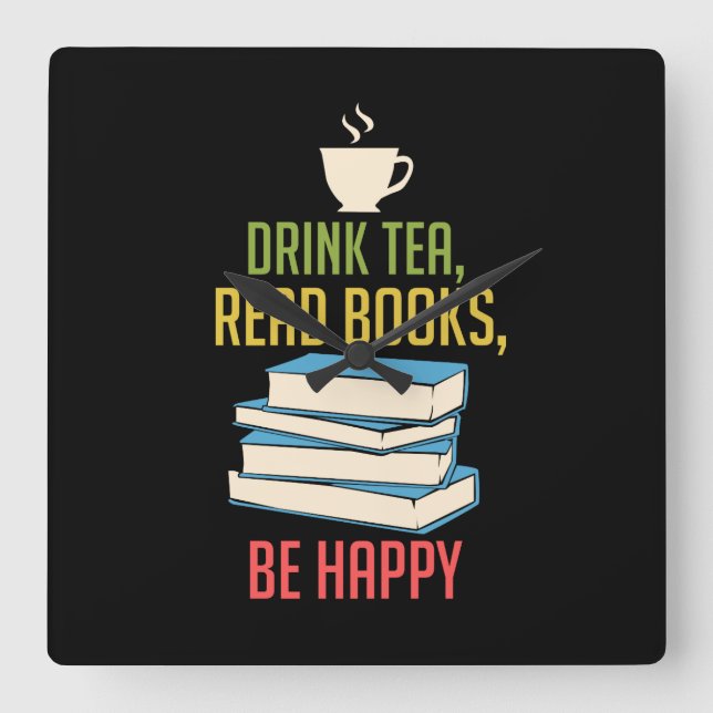 Book Lover - Tea Books Happy Square Wall Clock (Front)