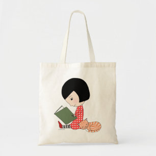 Book Lover Tote Bag Reading book Girl Cat Bookworm