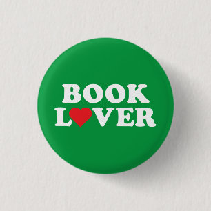 Book Lover White Text with Red Heart Icon 1 Inch Round Button