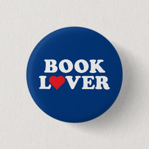 Book Lover White Text with Red Heart Icon 1 Inch Round Button