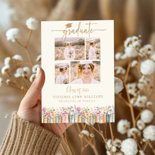 Book Lover Wildflowers Photo Graduation Announcement