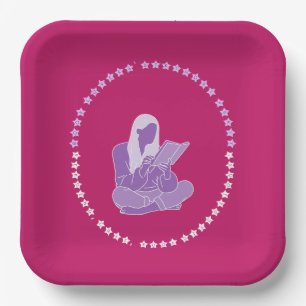 Book Lovers' Birthday Party Lavender star font Paper Plate