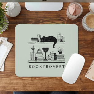 Book Lover's Black Cat Booktrovert Mouse Pad