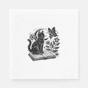 Book Lovers Cat Bookworms Booknerds Halloween Blac Napkin