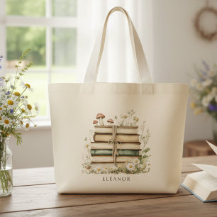 Book Lovers Cottagecore Vintage Floral Books Large Tote Bag