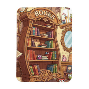 Book Lovers Cute Cartoon Bookshelf with Critters Magnet