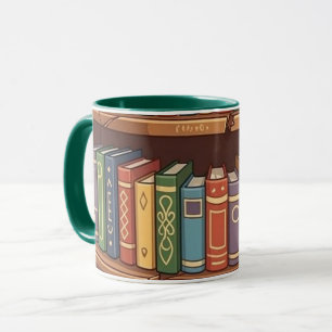 Book Lovers Cute Colourful Cartoon Bookshelf Mug