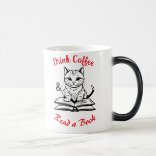 Book Lovers, Drink Coffee, Cute Cat in the Library Magic Mug