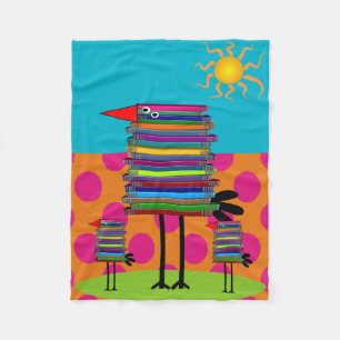 Book Lovers Fleece Blanket Whimsical Book Birds