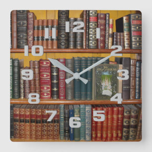 Book Lovers Library Hardcover Edition Books Square Wall Clock