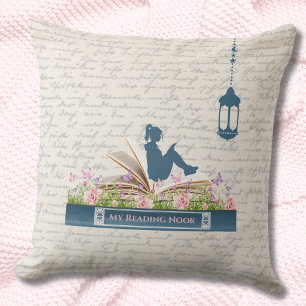Book Lovers Reading Nook Cozy Throw Pillow