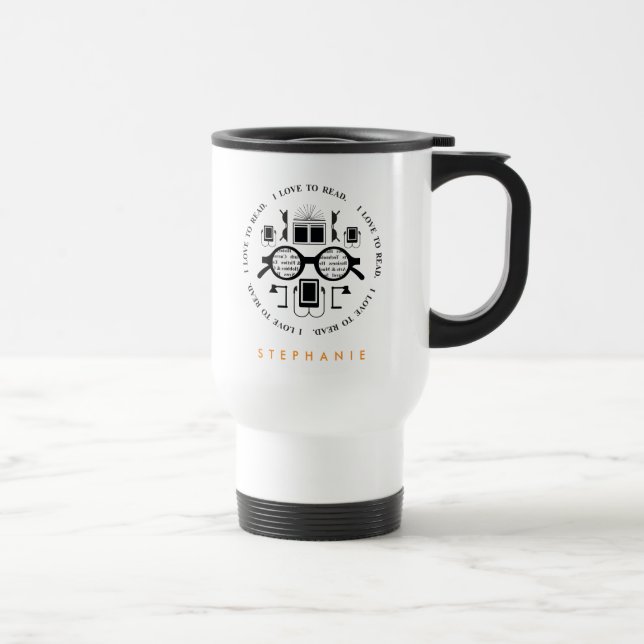 Book Lovers Reading Objects Pattern Travel Mug (Right)