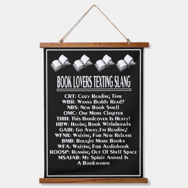 Book Lovers Texting Slang Light Text Hanging Tapestry (Front)