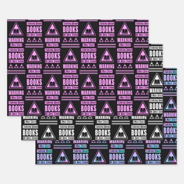 Book Lovers Warning Sign Collection 4 Wrapping Paper Sheet (Set)