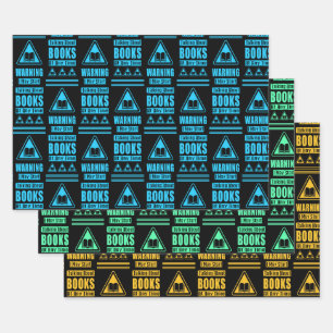 Book Lovers Warning Sign Collection 5 Wrapping Paper Sheet