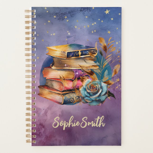Book Lovers Whimsical Stack of Books Planner (Front)