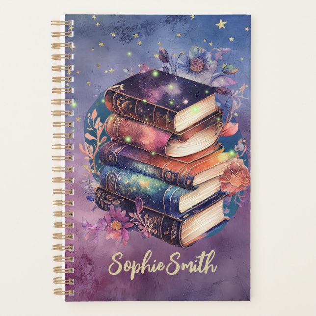 Book Lovers Whimsical Stack of Books Planner (Front)
