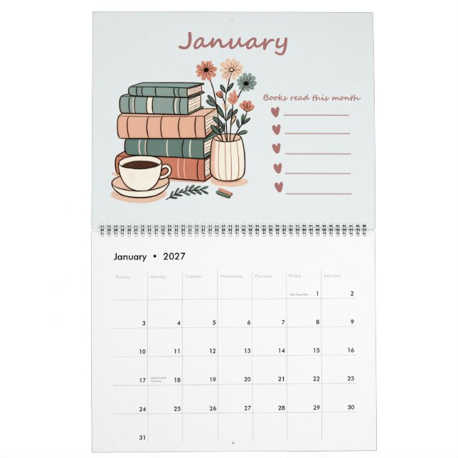 Book Lovers with Book List Calendar (Jan 2027)