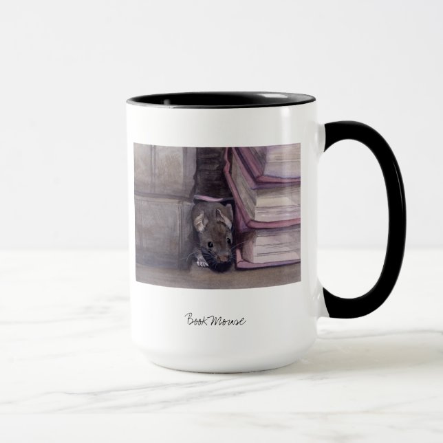 'Book Mouse' Painted in Waterclour Mug (Right)