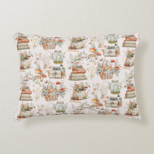 Book Mushroom Floral Whimsical Cottagecore Pattern Accent Pillow
