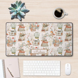 Book Mushroom Floral Whimsical Cottagecore pattern Desk Mat