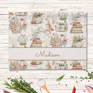 Book Mushroom Floral Whimsical Cottagecore Pattern Kitchen Towel