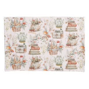 Book Mushroom Floral Whimsical Cottagecore Pattern Pillowcase