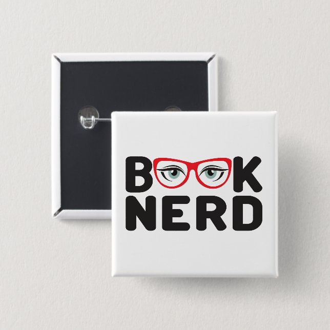 Book Nerd  2 Inch Square Button (Front & Back)