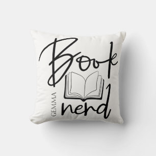 Book Nerd Black Script Funny Book Lover Name Throw Pillow