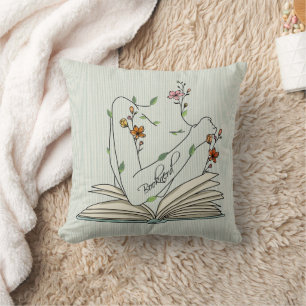 Book nerd delicate wild flowers open book linen throw pillow