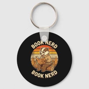 Book nerd funny reading badger retro sunset design keychain