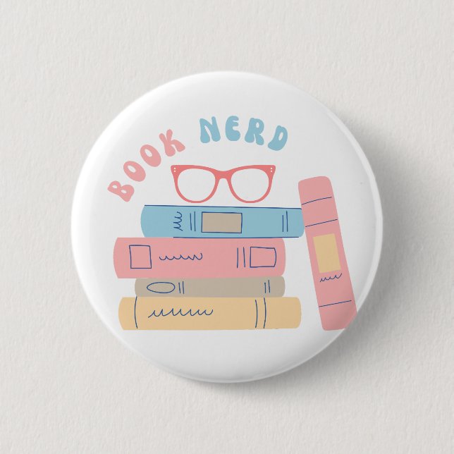Book Nerd Girl Retro Design 2 Inch Round Button (Front)